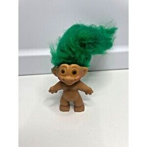 VINTAGE UNEEDA WISHNIK GOOD LUCK TROLL DOLL GREEN HAIR DOUBLE HORSESHOE FEET